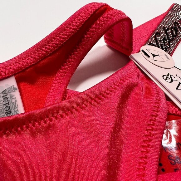 Victoria Secret XS Thong Bikini Bottom Swim LOGO Shine Strap Strawberry Pink - Picture 10 of 10
